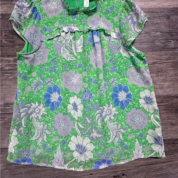 Joie Green and Blue Floral Blouse - Picture 1 of 9